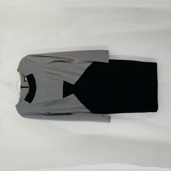 VENUS Dresses & Skirts - VENUS Black White Houndstooth Long Sleeve Sheath Dress